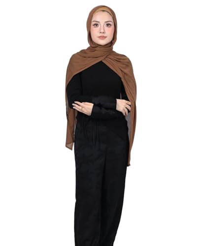 Modal Cotton Hijab Scarf for Women with Undercap Set - color: Mustard Brown