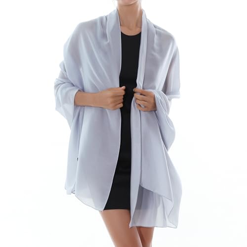 RIIQIICHY Women Shawls and Wraps for Evening Dresses Like Chiffon Silk Scarf Formal Silky Pashmina Shawls for Weddings - color: Grey