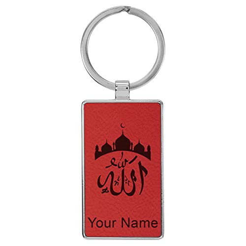 LaserGram Rectangle Keychain, Allah 2, Personalized Engraving Included (Metal Frame) - color: Red