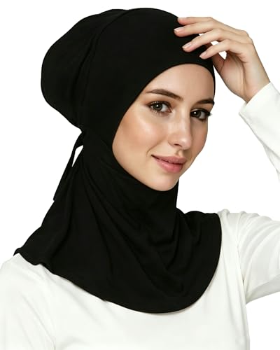 Lina & Lily Jersey Tie Back Hijab Underscarf with Neck Cover Full Coverage for Muslim Women - color: Black