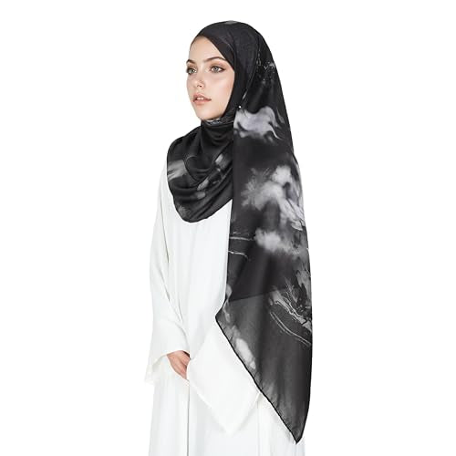 Printed Hijab for Women Printing Hijab Scarf for Women Muslim Islamic Prayer Clothes 1pc Muslim Women's Khimar - color: Charcoal Grey