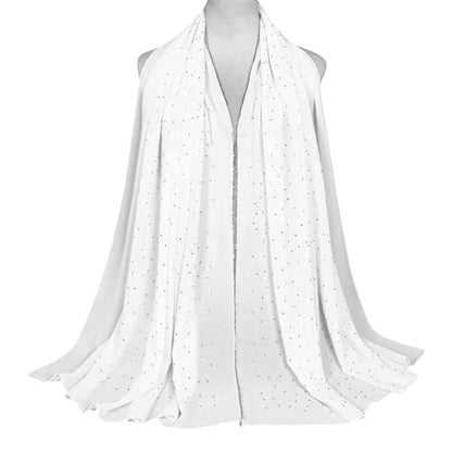 Hijab Scarf for Women Soft Chiffon Rhinestone Long Scarf Shawl Fashion Muslim Hijab Head Wrap Scarves - color: White