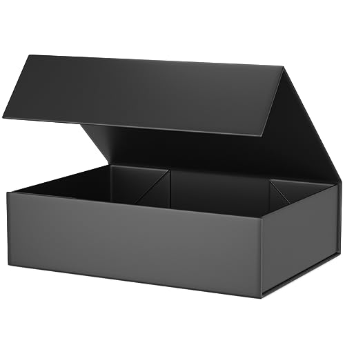 블랙 선물 상자 30.2 x 21.6 x 8.4cm(11.9 x 8.5 x 3.3인치) 자석 잠금 뚜껑 선물 상자, 신부 들러리 선물 상자, 귀여운 상자, 생일 선물 상자, 선물 포장용 럭셔리, 선물 포장용 자석 선물 상자 - color: 블랙.