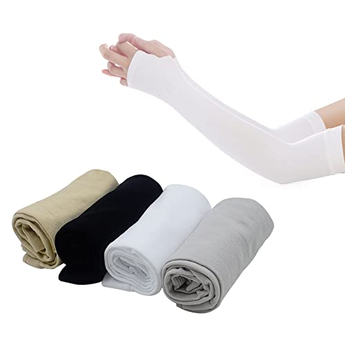 Alovexiong UV Sun Protection Arm Sleeves for Women 4pcs Compression Cooling Sleeve with Thumb Hole Tattoo Cover Up Sleeves Sun Sleeves for Cycling, Driving, Running, Riding, Fishing, Golfing