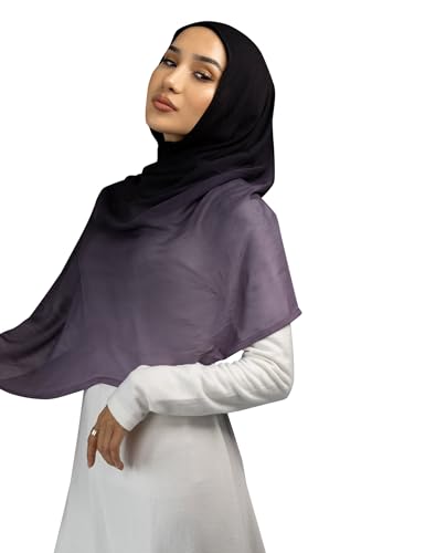 Txmout Ombre Modal Hijab Scarf for Women Muslim, Soft Lightweight Headscarf - color: Black - Purple