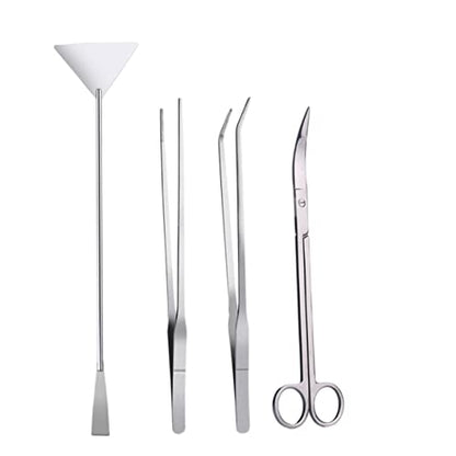 Stainless Steel Aquarium Plant Tweezers Set 4PCS Aquatic Tools Scissors and Spatula for Aquascaping for Fish Tank Maintenance and Plant Arrangement