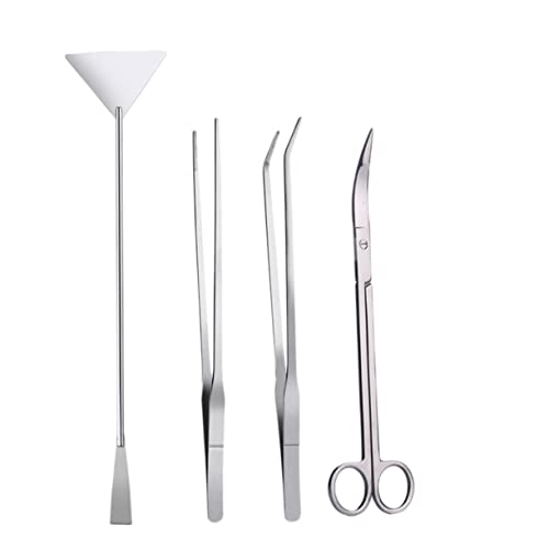 Stainless Steel Aquarium Plant Tweezers Set 4PCS Aquatic Tools Scissors and Spatula for Aquascaping for Fish Tank Maintenance and Plant Arrangement