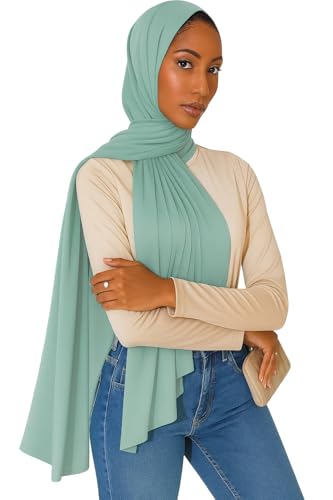 Premium Bamboo Jersey Hijab Scarves -Turban Head Wraps for Women, Fashion Headbands Long Plain Muslim Shawls - color: Light Green