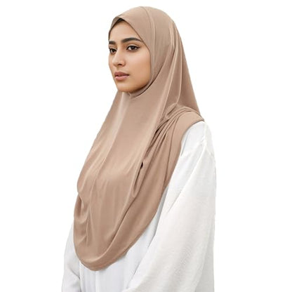Ready To Wear Hijab For Women Instant Turban Stretch Soft Muslim Scarf For Prayer Long Hijabs Islamic Jersey Abaya - color: Khaki