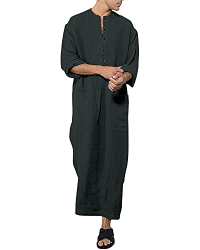 YAOHUOLE Kaftan for Men Long Sleeve Muslim Men Thobe Kaftan Thobe with Pockets - color: Dark Gray, size: Large