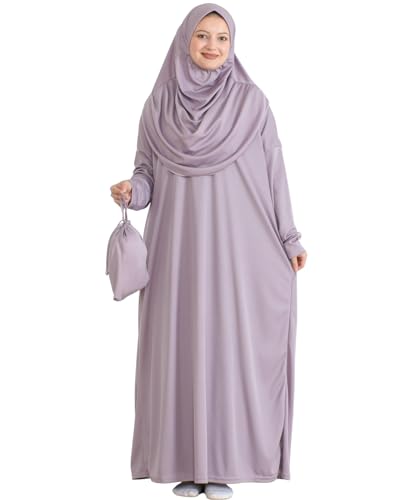 Prien Muslim Dress For Women With Hijab, Abaya, Instant Prayer Clothes Set, Islamic Wear, Dubai Kaftan Jilbab Burqa - color: Lilac, size: 3X-Large-6X-Large