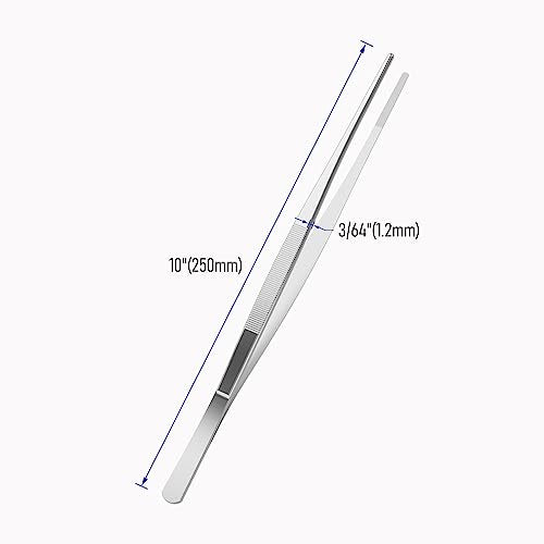 10" Stainless Steel Tweezers, Straight Blunt, 3/64" Thick | Round Serrated Tip, Multipurpose Daily Garden Home Lab Craft Repairing Tool - size: 10"L(3/64"T)