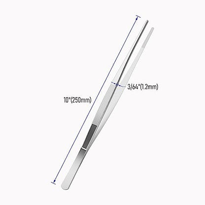 10" Stainless Steel Tweezers, Straight Blunt, 3/64" Thick | Round Serrated Tip, Multipurpose Daily Garden Home Lab Craft Repairing Tool - size: 10"L(3/64"T)