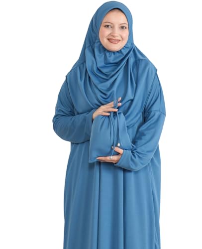 Prien Muslim Dress For Women With Hijab, Abaya, Instant Prayer Clothes Set, Islamic Wear, Dubai Kaftan Jilbab Burqa - color: Indigo, size: X-Small-XX-Large