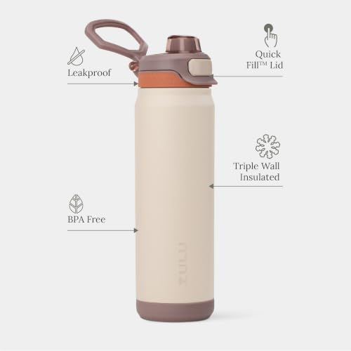 ZULU Powerfill Pro 32oz Stainless Steel Water Bottle with Quick Fill Lid, Triple Walled Vacuum Insulated Metal, Leak Proof Locking Lid, Sip and Chug, Reusable BPA Free, Driftwood - color: Driftwood, style: 32oz