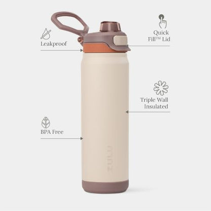 ZULU Powerfill Pro 32oz Stainless Steel Water Bottle with Quick Fill Lid, Triple Walled Vacuum Insulated Metal, Leak Proof Locking Lid, Sip and Chug, Reusable BPA Free, Driftwood - color: Driftwood, style: 32oz