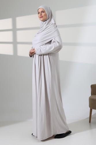 ihvan online Muslim Dresses for Women, Prayer Dress, Islamic Abaya with Hijab, One-Piece Long Sleeve Muslim Dress - color: Stone