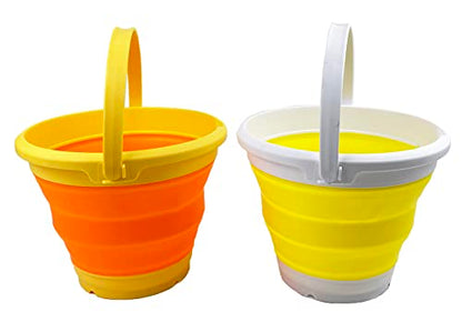 SAMMART 5.5L (1.4 Gallon) Set of 2 Collapsible Plastic Bucket - Foldable Round Tub - Portable Fishing Water Pail - Space Saving Outdoor Waterpot. (Carrot + Lemon) - color: Carrot + Lemon