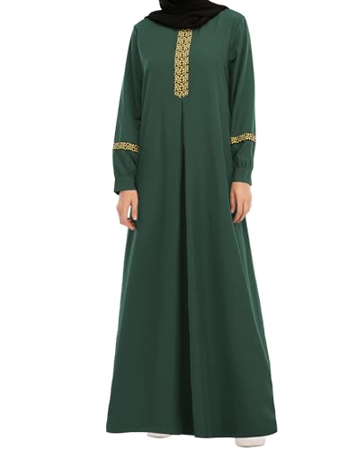 WSPLYSPJY Womens Muslim Abaya Dress Zipper Islamic Robe Pockets Maxi Prayer Clothes with Hijabs - color: Green, size: Small