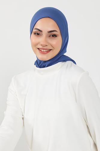 Aisha's Design Full Coverage%95 Cotton Bonnet for Women, Ready-to-Wear Hijab Bonnet Headscarf with Neck Coverage - color: Indigo