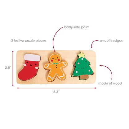 Pearhead 3 Piece Wooden Holiday Puzzle Set, Christmas Toy | Festive Wood Puzzle Trio, Holiday Learning Activity, Stocking Stuffer, Christmas Gift For Toddler or Children - color: Christmas