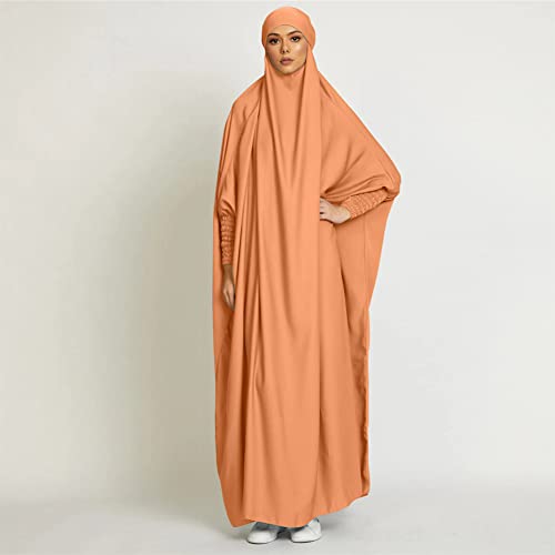 ODIZLI Muslim One Piece Prayer Hijab Dress Women Hooded Abaya Full Cover Islam Dubai Modest Robe - color: Orange, size: One Size