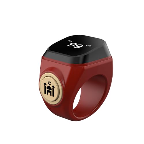 Smart Tasbih Zikr Ring,22mm(13) Muslim Digital Azan Alarm Clock,APP Support Digital Counter Prayer Reminder Rings, Waterproof 4 Digit Finger Counter zikr Ring for Muslims(Red) - color: Red, size: 22mm