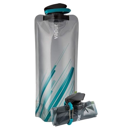 Vapur Collapsible Water Bottle with Carabiner - 34oz (1L), Grey & Teal - Flexible, Lightweight Water Bottle for Travel, Concert, Hiking, and Outdoor Adventures - BPA-Free, Dishwasher-Safe, Freezable - color: Grey & Teal