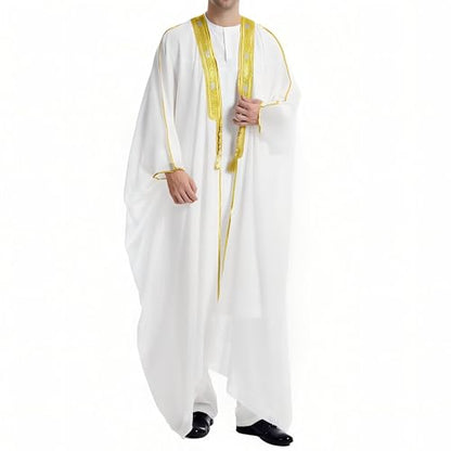 Men's Kaftan - Muslim Robe Thobe Caftan - color: White and Yellow Gold, size: Large