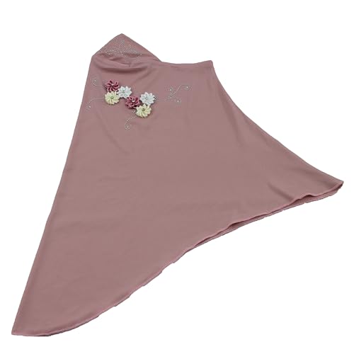 Instant Hijab for Kids Girls Hijabs Muslim Islamic Head Scarf with Rhinestone and Flowers - color: Dark Pink