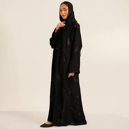 Abaya Dress for Women, Fully Button Up Muslim Abaya in Premium Nida Fabric – Long Sleeve Modest Islamic Maxi Dress - color: Black, size: XX-Large