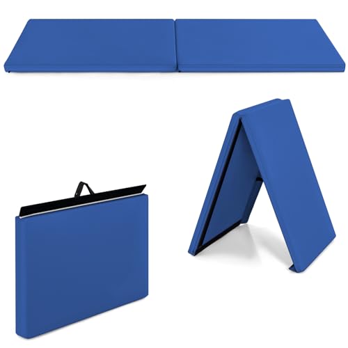 GYMAX Exercise Mat, 2 FT x 6 FT Bi-Fold with Carry Handles, Thick Home Workout Floor Mat for Gymnastics, Tumbling, Yoga, MMA, Wrestling