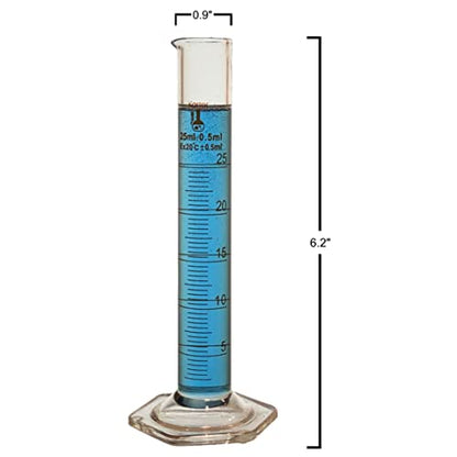 25ml Graduated Cylinder, Borosilicate 3.3 Glass, Single Metric Scale, Karter Scientific 246G2 (Pack of 25) - size: 25ml, style: Pack of 25