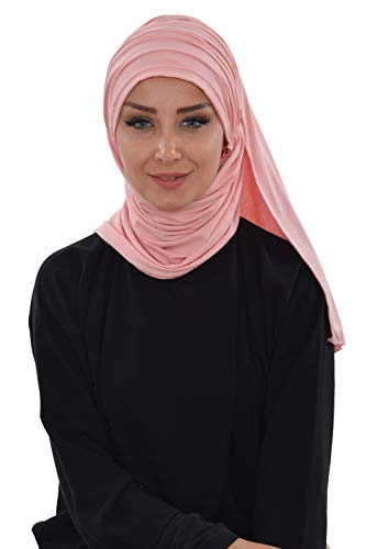 Aisha's Design Instant Hijab Scarves for Women, 95% Cotton Pretied Bonnet Turban Easy to Wear Cotton Headscarf - color: Powder Pink