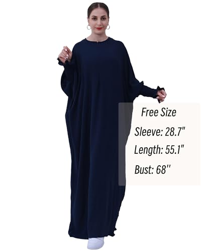 Muslim Prayer Abaya Islamic Women's Khimar Pure Color Hijab Dress Long Sleeve Dubai Kaftan - color: Darkblue