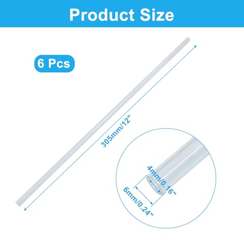 Piutouyar 6 Pcs Round Clear Rigid Tubing, 0.16" ID x 0.24" OD x 12" Length | 4 mm ID, 6 mm OD, 305 mm Length, Rigid Tubing Plastic Polycarbonate Tube Pipe - size: 4mmx6mm