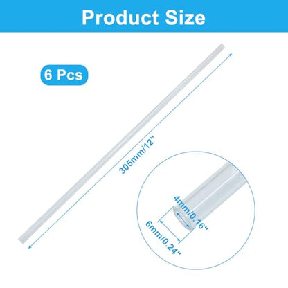 Piutouyar 6 Pcs Round Clear Rigid Tubing, 0.16" ID x 0.24" OD x 12" Length | 4 mm ID, 6 mm OD, 305 mm Length, Rigid Tubing Plastic Polycarbonate Tube Pipe - size: 4mmx6mm
