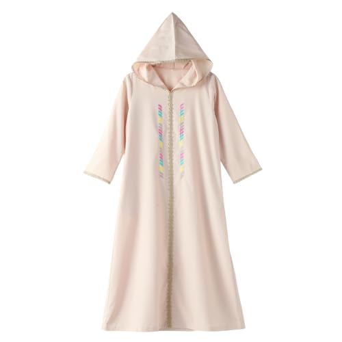 IWEMEK Muslim Abaya Dress for Girls Hooded Prayer Clothes Kids Islamic Dubai Robe Arabic Kaftan Casual Hoodie Ramadan Outfits - color: Beige, size: 14-15 Years