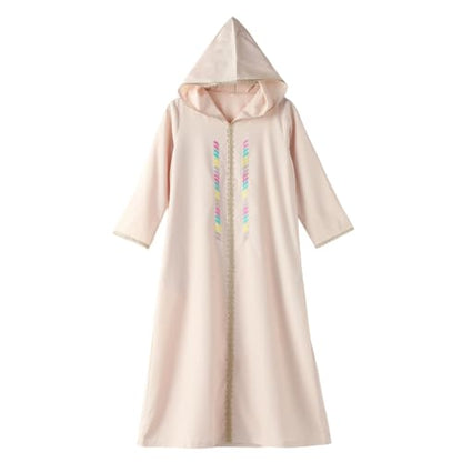 IWEMEK Muslim Abaya Dress for Girls Hooded Prayer Clothes Kids Islamic Dubai Robe Arabic Kaftan Casual Hoodie Ramadan Outfits - color: Beige, size: 14-15 Years