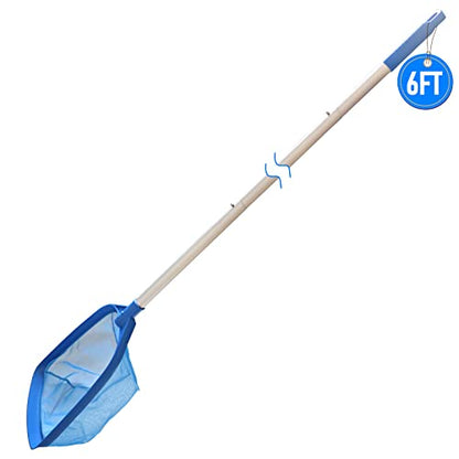 Poolvio Swimming Pool Leaf Skimmer Net, with 5 Sections Telescopic Aluminum Pole & Nylon Medium Fine Mesh Pool Net, Pool Cleaning Tool for Removing Leaves & Debris - size: Pool Skimmer with Pole
