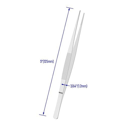 5" Stainless Steel Tweezers, Straight Pointed, 3/64" Thick | Serrated Tip, Perfectly Aligned, Multipurpose Daily Garden Home Lab Craft Repairing Tool - size: 5"L(3/64"T)