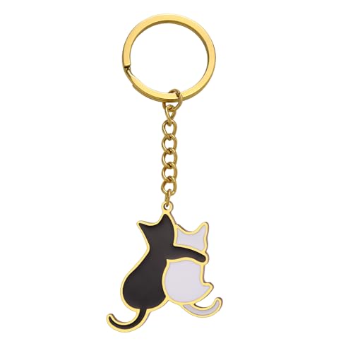 Dreamtimes Cute Cat Keychain Dog keychains for Women Man Cute Bag Car Keyring Stainless Steel Keyring Black Cat Keychain - color: Cat - Gold