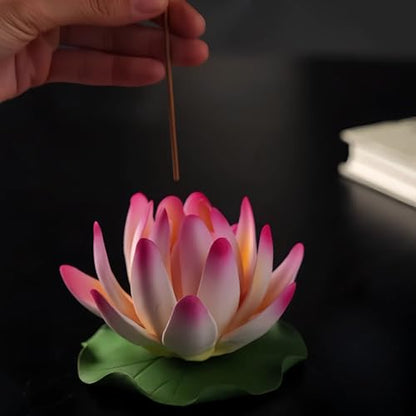Pink Ceramic Lotus Incense Burner - Flower Incense Holder for Sticks & Cones, Aromatherapy Burner for Home Decor, Meditation Yoga Room Zen Decor, Housewarming Gift