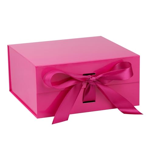 OEMVALATY Bright Pink Gift Box,8x8x4 Inches Gift Boxes with Lids for Presents with Magnetic Closure and Ribbon for Wedding,Storage,Birthday - color: 08x8x4 Inch-Bright Pink-Pack of 1