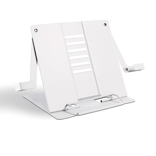 Metal Book Holder Stand for Reading with Adjustable Clips - White - color: White