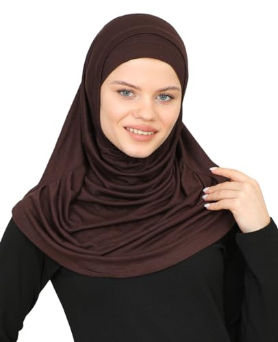 Prien Chic Ready To Wear Hijab For Women, Muslim Long Turban Undercap Set, Instant Scarf, Prayer Clothes For Girls, Abaya - color: Brown