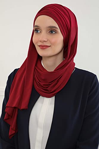 Aisha's Design Instant Hijab Scarves for Women, 95% Cotton Pretied Bonnet Turban Easy to Wear Cotton Headscarf - color: Maroon