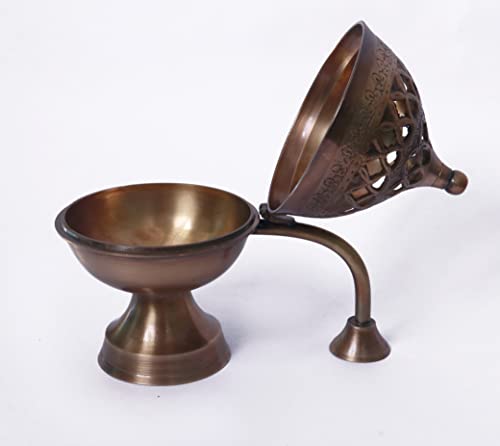 Brass Antique Dhuna Charcoal Burner Bakhoor Fumer Dhooni Dhoop Dani Dhuni, Insence Burner,Incense Holder Dhuna for Home Office Gift Items Aroma Diffuser