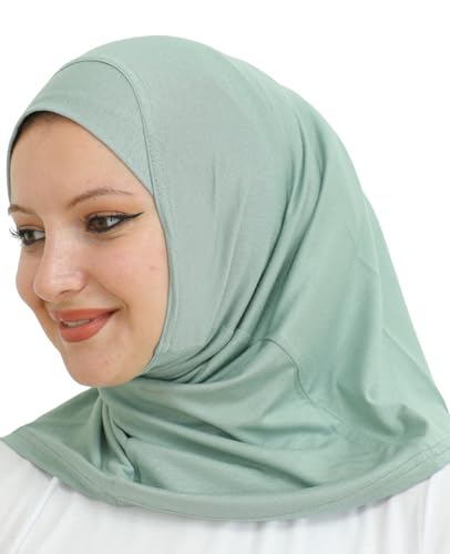 Prien Sport Instant Hijab For Women, Muslim Cotton Turban, Soft Head Scarf, Ready To Wear Hijabs Prayer Clothes, Islamic Wear - color: Light Green