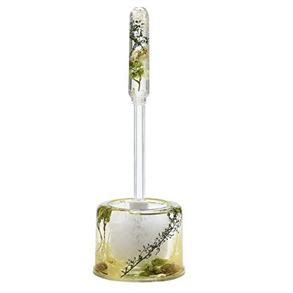 5 Piece Acrylic Liquid 4D Floating Motion Bathroom Vanity Accessory Set Garden Botanic Green Plants Toothbrush Holder, Tumbler, Soap Dispenser, Soap Dish, Toiletbrush Holder Set - size: 5-piece, style: Green Plants